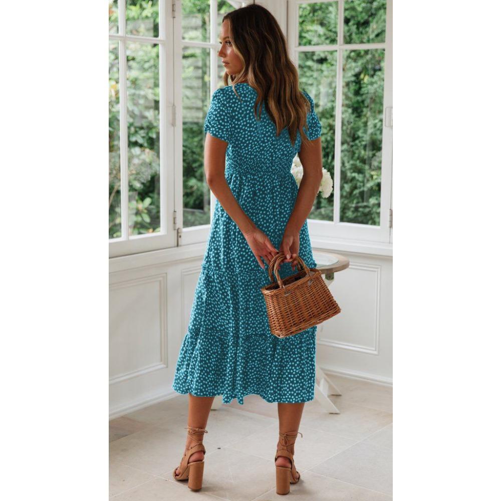 GMXIA Květinové šaty s čtvercovým límcem s bublinkovým rukávem Dlouhá sukně