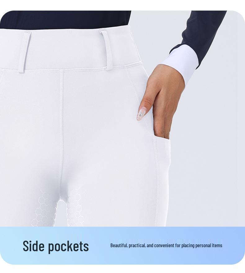 Damen Reithose mit hohem Bund, Silikonvollbesatz, rutschfest, abriebfest, elastischer Passform und Taschen.