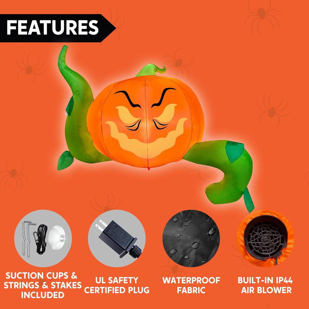 JOYFY 3 Pcs Halloween Inflatables Pumpkin Head with Tentacles Window Decoration Blow Up for Halloween Inflatable Pumpkin Head