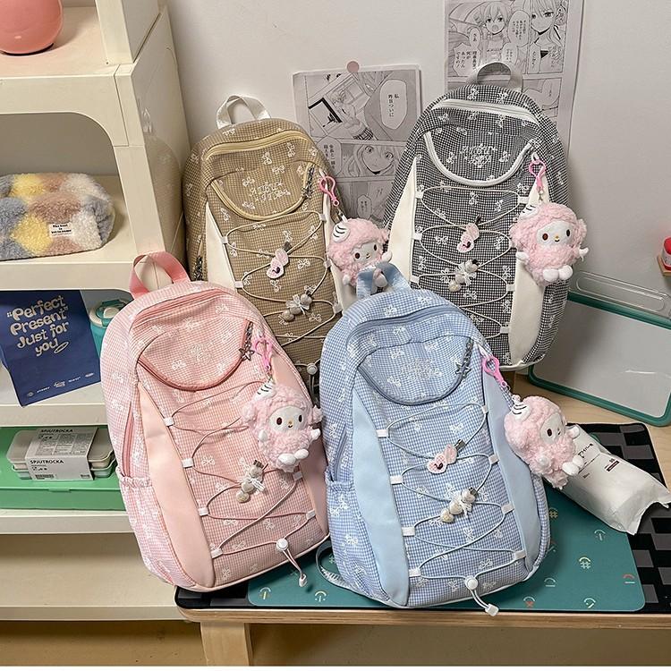Schoolbag High-value student schoolbag Bow plaid student schoolbag Large capacity student schoolbag Fresh and sweet backpack