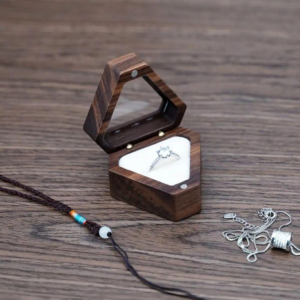Single Slot Wedding Ring Box Wooden Gift Box Luxury Triangle Shape Box  Jewelry Storage
