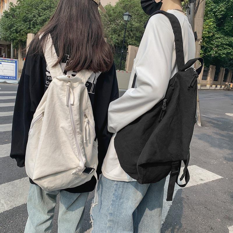 Pure Cotton Canvas Backpack Female Niche Backpack Solid Color Unprinted Large Capacity Student Schoolbag Male Tooling Style
