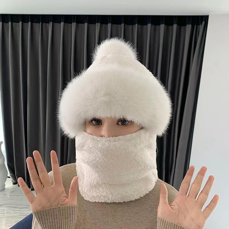 Sciarpa Maschera Monopezzo Autunno e Inverno da Donna Protezione Orecchie Cappello Antivento Adulto Tinta Unita Ispessito Cappello Caldo