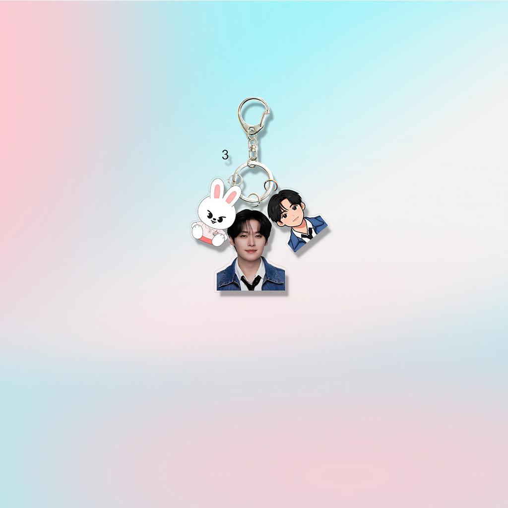 8pcs Stray Kids Triple-Charm Acrylic Keychain Set, Kpop Member Photo + Matching Cartoon + SKZOO Character Bag Pendant, STAY Fans Collectible Accessory