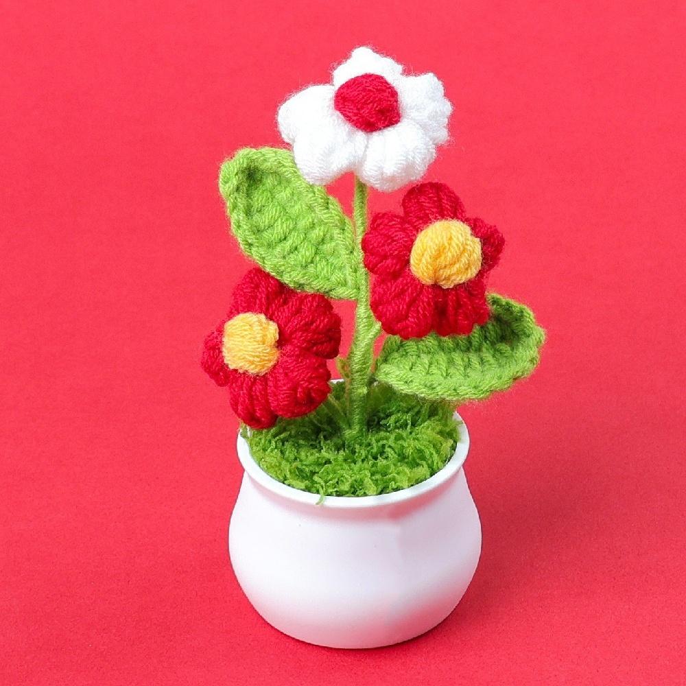 1pc Handmade Crochet Puff Flower Potted Plants–Knitted Floral Decor for Office Desk, Car Dashboard, Unique Birthday Gifts