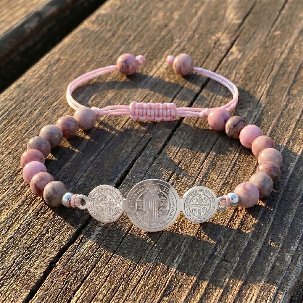 Waterproof Natural Stone Religious Bracelet Stainless Steel  Charm Braided Adjustable Women Jewelry