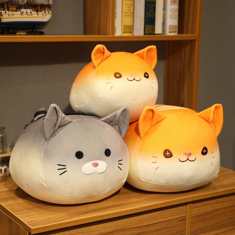 Cute Round Ball Shape Fat Lazy Cat Plush Toy Stuffed Cartoon Aniamls Likelike Bread Toast Cat Husky Shiba Inu Dog Throw Pillow