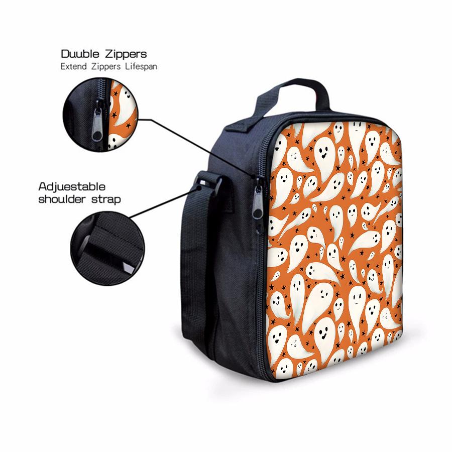 Ghost Pattern Shoulder Strap Lunch Bag for Boy and Girls Best Gifts 2D Flat Cartoon School Bento Lunch Box Bag for Children