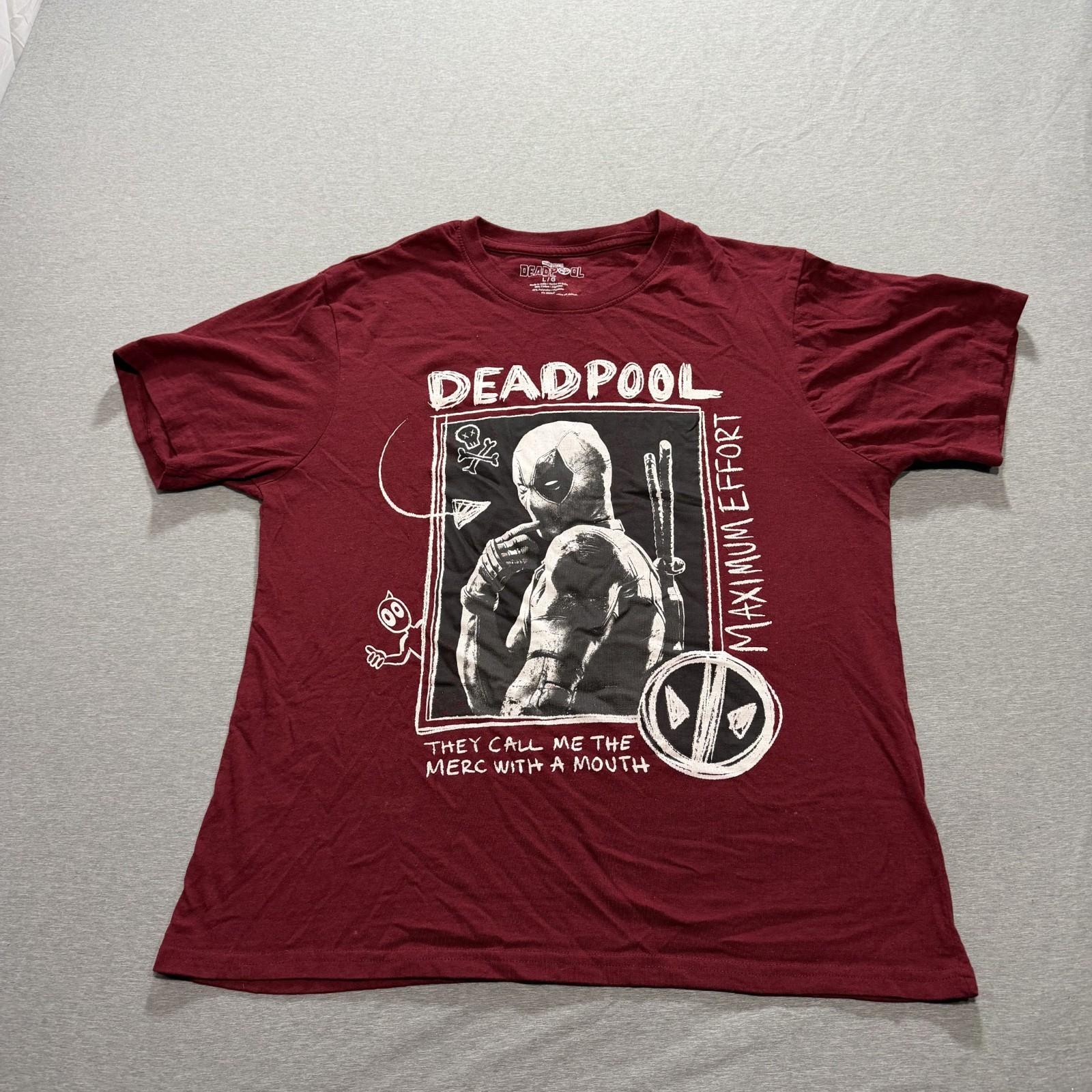 Deadpool T Shirt Men s Large Graphic Print Marvel Character Lounge Red Tee M