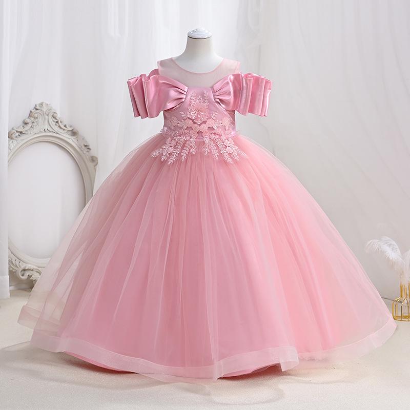 European & American Girls' Mesh Puff Skirt Long Princess Dress - Formal Flower Girl Evening Wear