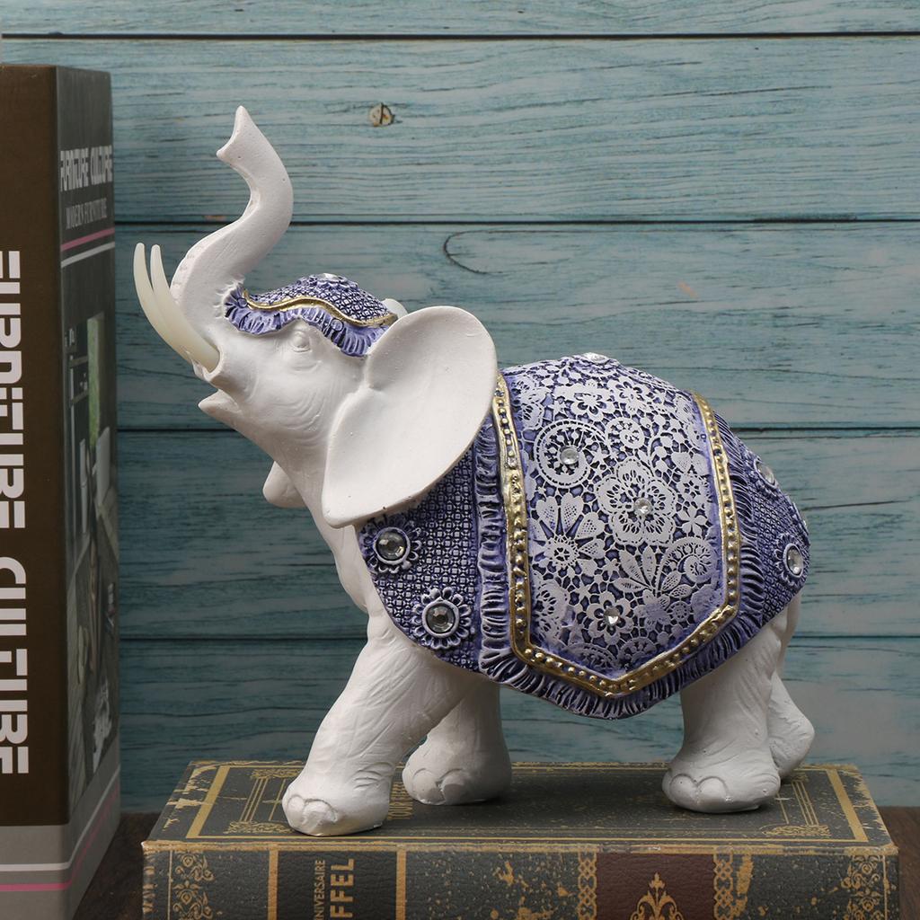 1 Blue and White Porcelain Elephant Ornament, Living Room Home Decoration