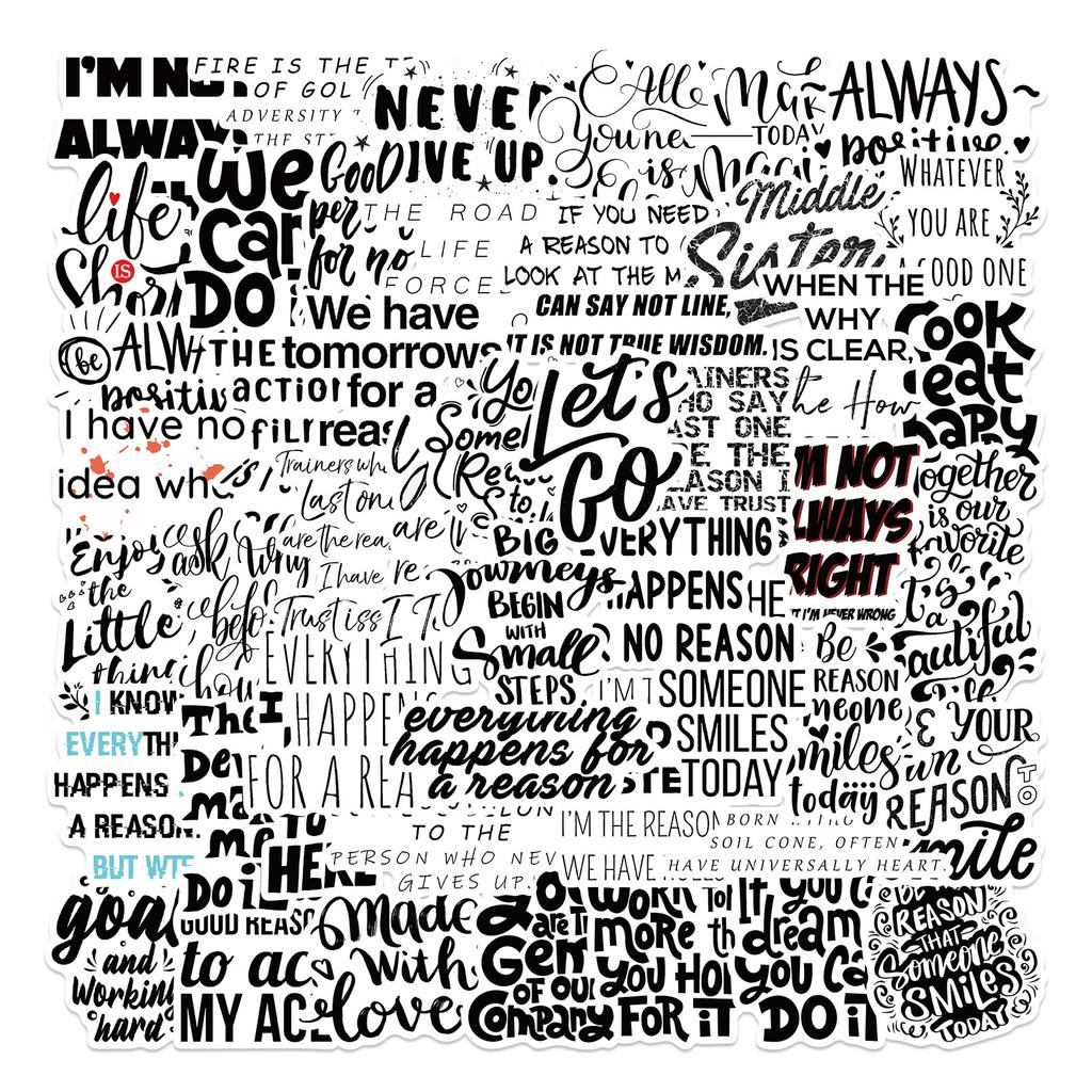 50 Black and White Inspirational Text Stickers Personalized Decorative Suitcase Notebook Waterproof Guitar Can Be Removable Without Repeated Posting