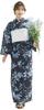 Dita Yukata Set with Heko Obi In Navy Light and Features a Watercolor and Translucent Floral Simple and Elegant Easy To Dress by Yourself No Hana
