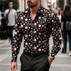 Men's Shirt with Polka Dot Print Long Sleeved Shirt, Outdoor Casual Style, Slim Fit Collar Shirt, Men's Casual Formal Top