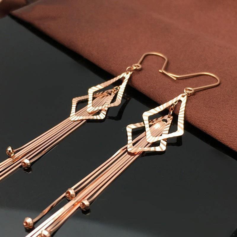 

Изысканные Чистые 585 Фиолетовое Золото Русское Розовое Золото Покрытые Изысканные Серьги-Кисточки Костяная Змея Иностранный Цвет Золота Серьги Женские