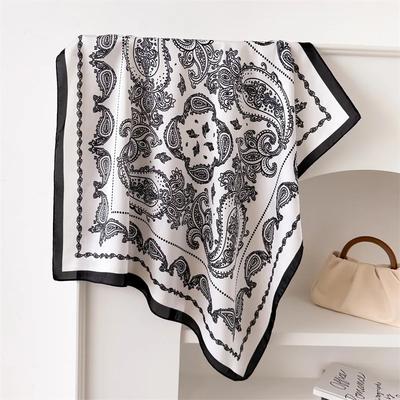Design Printed Silk Feeling Scarf Women Neckerchief Bandana Square Scarves Lady Foulard Shawls Wraps Kerchief