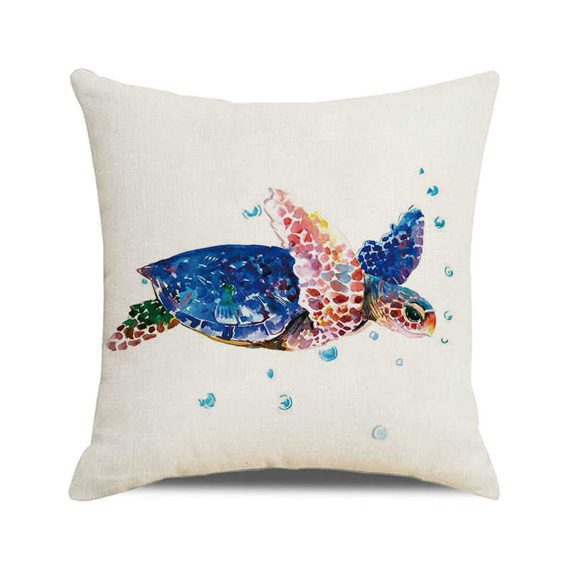 Home Decor Colorful Sea Turtle Watercolor Pillow Covers Pattern Cushion Cover Suitable for Sofa Bedroom Car Pillow Cover