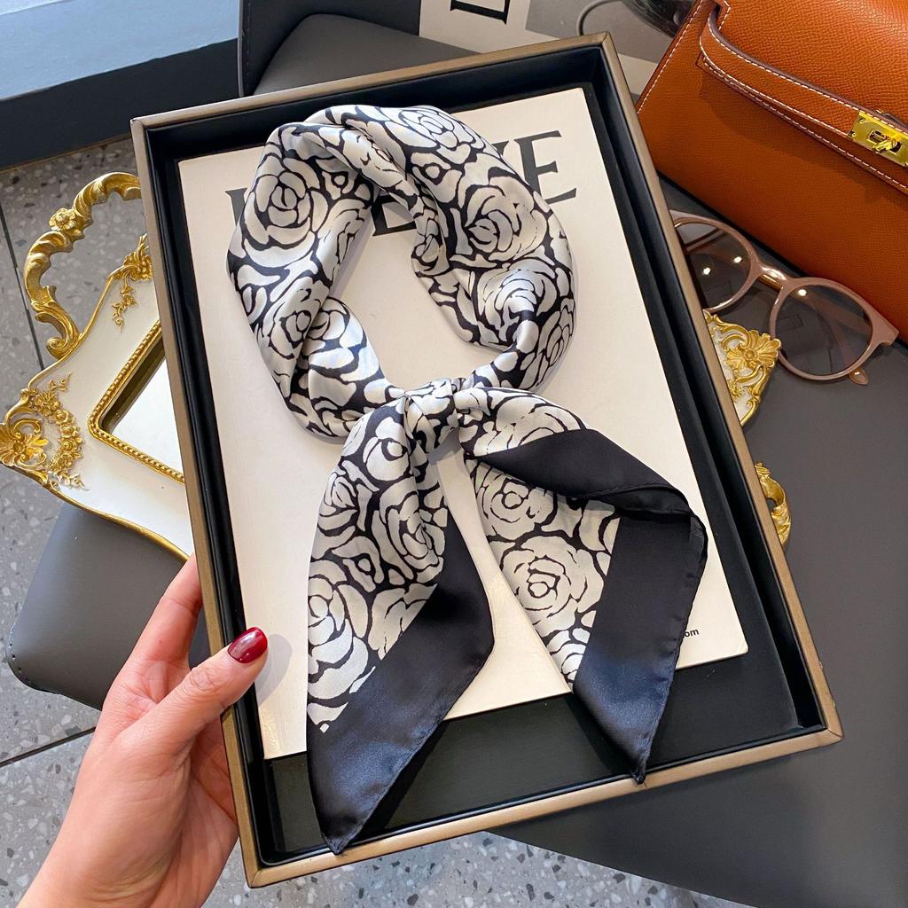 Small Silk Scarf Women'S Versatile High-End Decorative Square Scarf Professional Small Scarf Simulation Silk Korean Version Streamer Bag