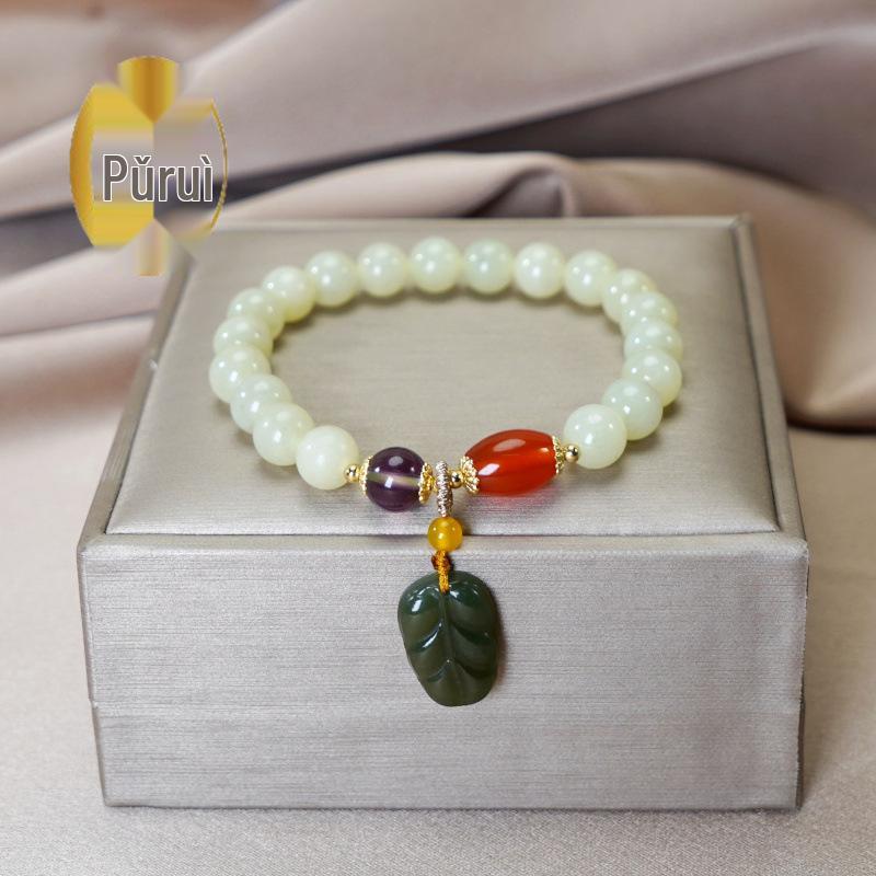 Ice Blue Hetian Jade Bracelet for Women - Elegant Bead String Jewelry, 2024 New Style
