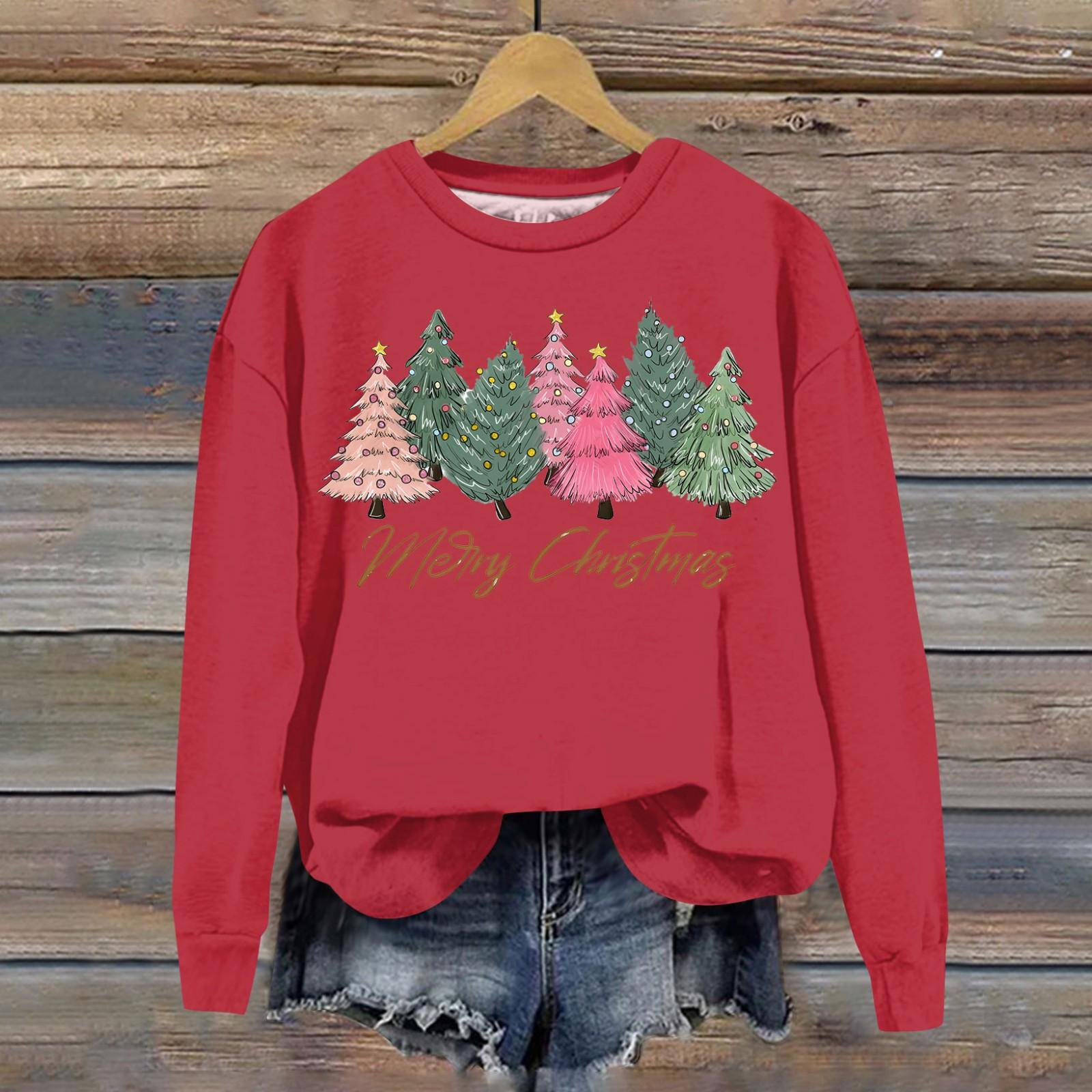 Женская модная рождественская свободная толстовка с длинным рукавом и круглым вырезом — фото 3