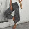 Women Casual Wide Leg Pants High Waist Loose Fit Polka Dot Print Elastic Waistband Palazzo Trousers