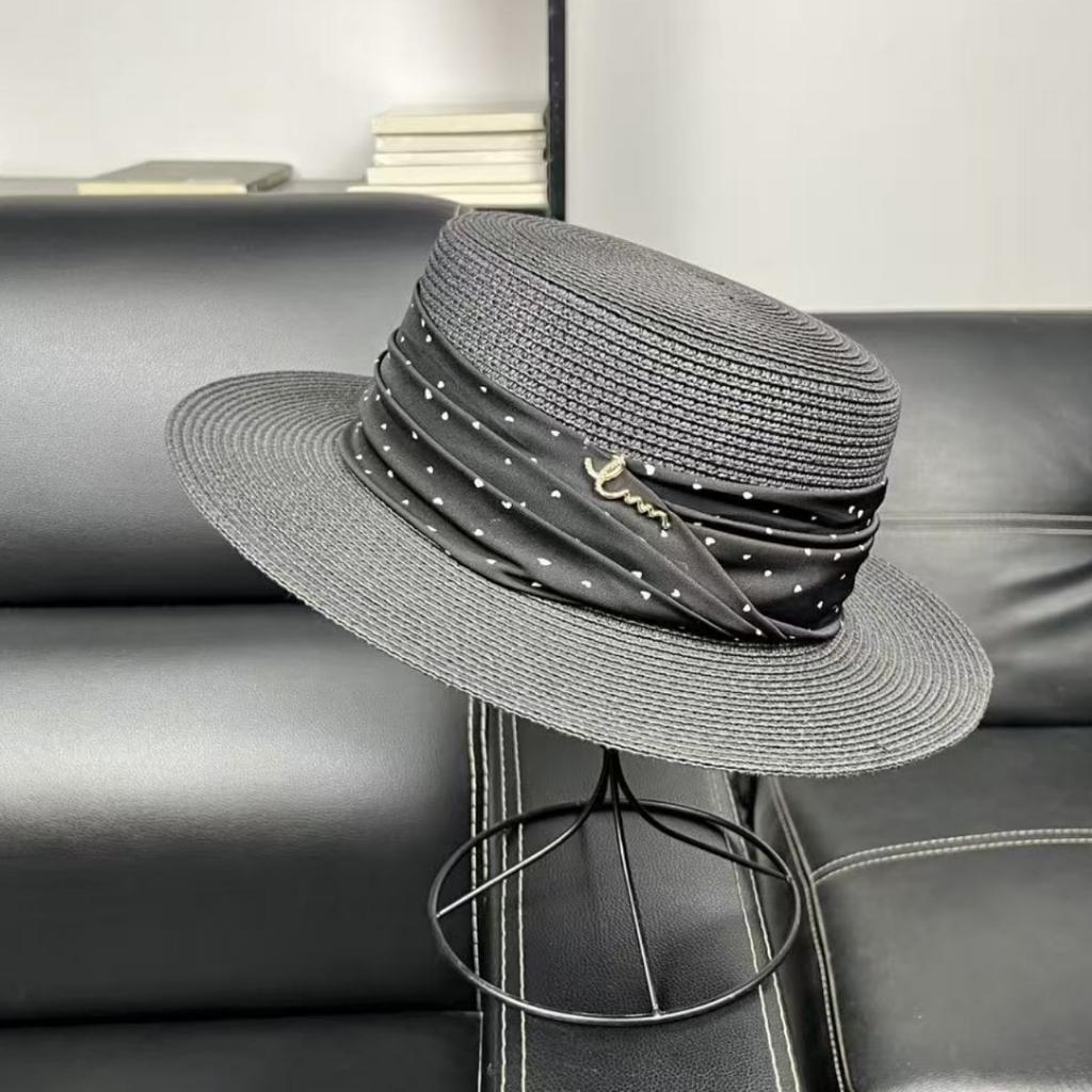 Trendy Elegant Versatile Straw Hat Seaside Beach Sunscreen Sun Hat British Top Hat Sun Hat Flat Top Hat