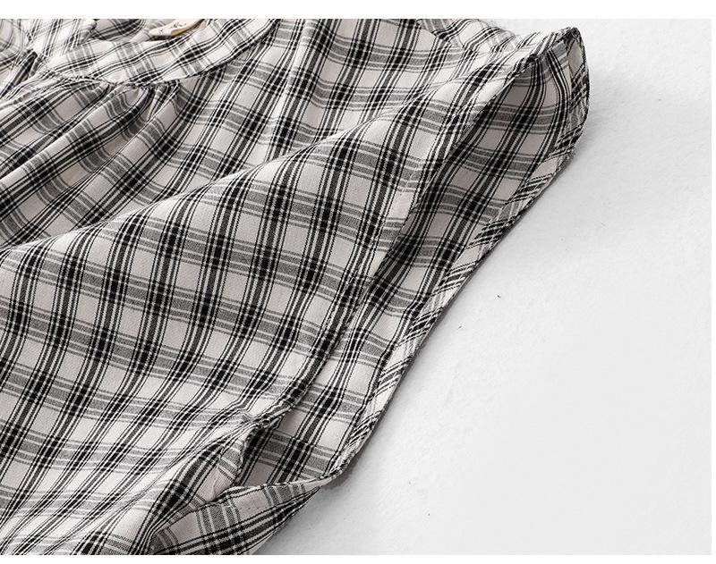 2026 Women's Black & White Plaid Drawstring V-Neck Cotton Sleeveless A-line Summer Dress