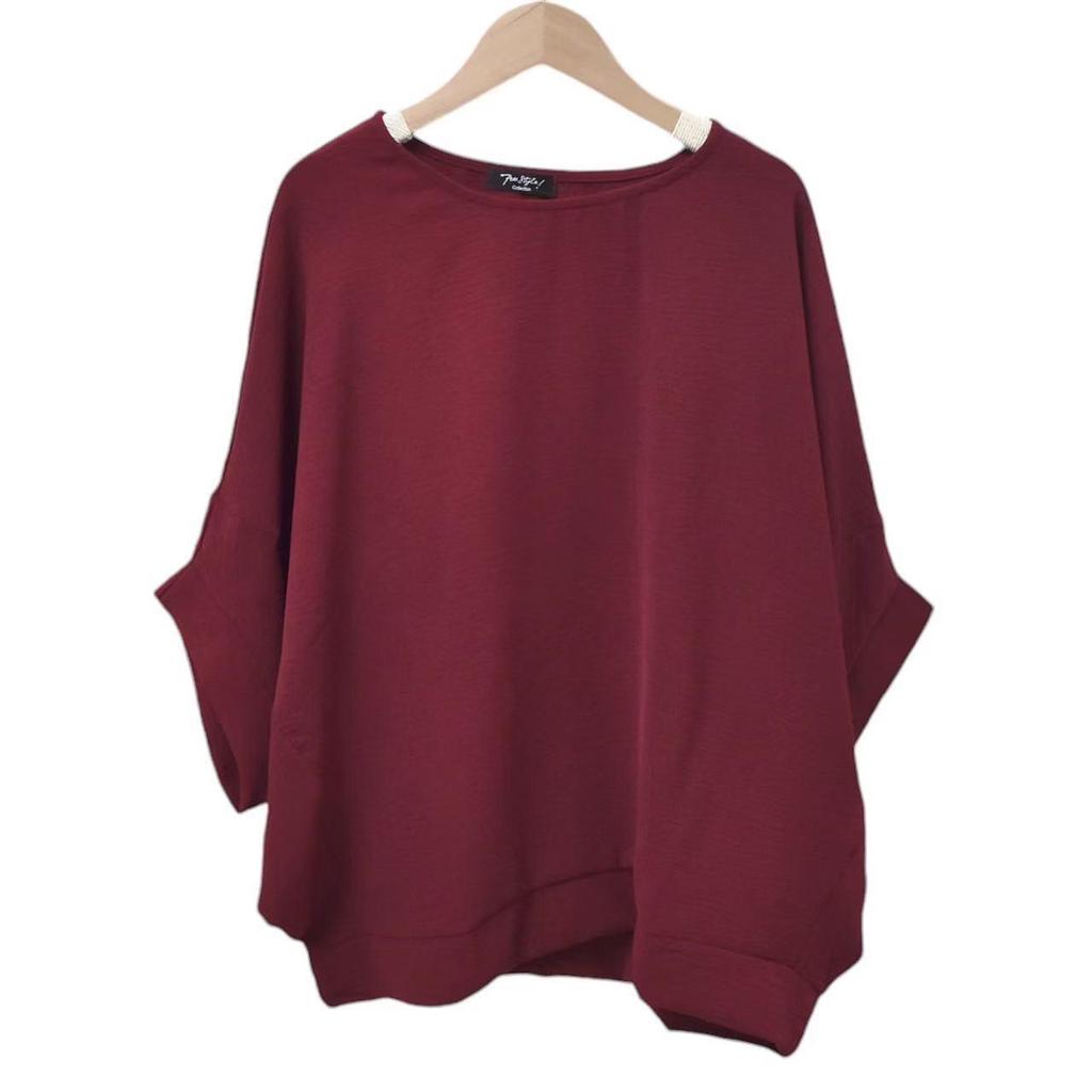 2025 Ice Silk Pleated Batwing Sleeve Plus Size Women's Top - Casual and Trendy