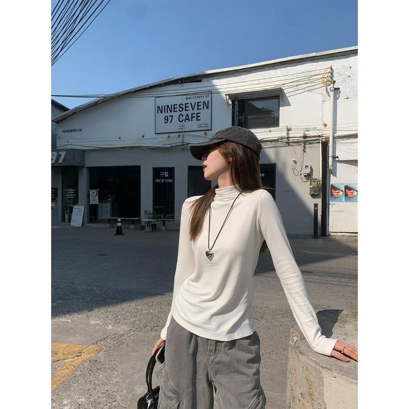 

Майяр плюс бархатный теплый внутренний слой одежда с длинным рукавом женская осенне-зимняя водолазка с половиной воротника базовая рубашка талия стойка воротник топ футболка XL