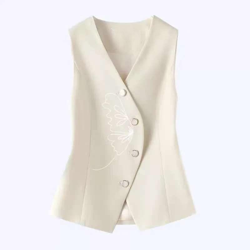 Luxuriöse Bestickte Anzugweste Frühling Herbst Schlankmachende Ärmellose Weste für Damen Trendiges Layering-Outfit