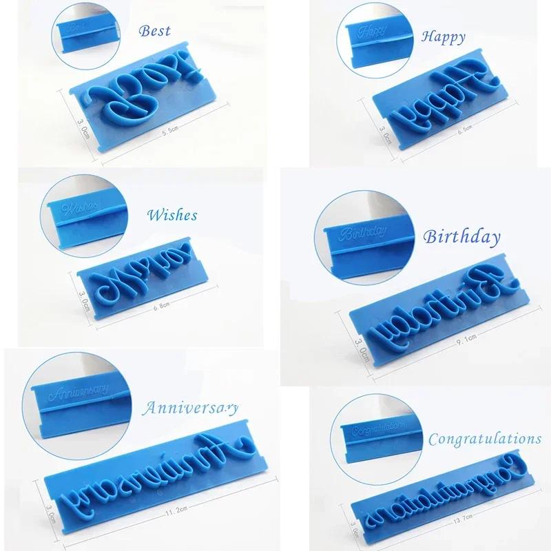 1 Set Cake Baking Molds Alphabet Letter Words Cookie Press Stamp Embosser Cutter Fondant Mould Happy Birthday Cake Decoration