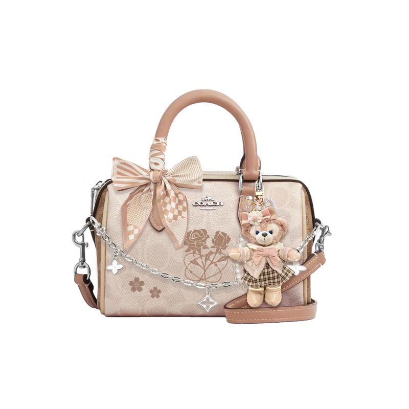 

COACH handbag [Customized bag] Rowan 18 brand logo detachable shoulder strap, sewn embroidered carriage logo, PVC handbag Huachen Yuexi basic model коричневий