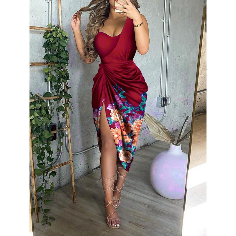 QICED Fashion Summer Spring Solid Color Print Sleeveless Casual Dresses