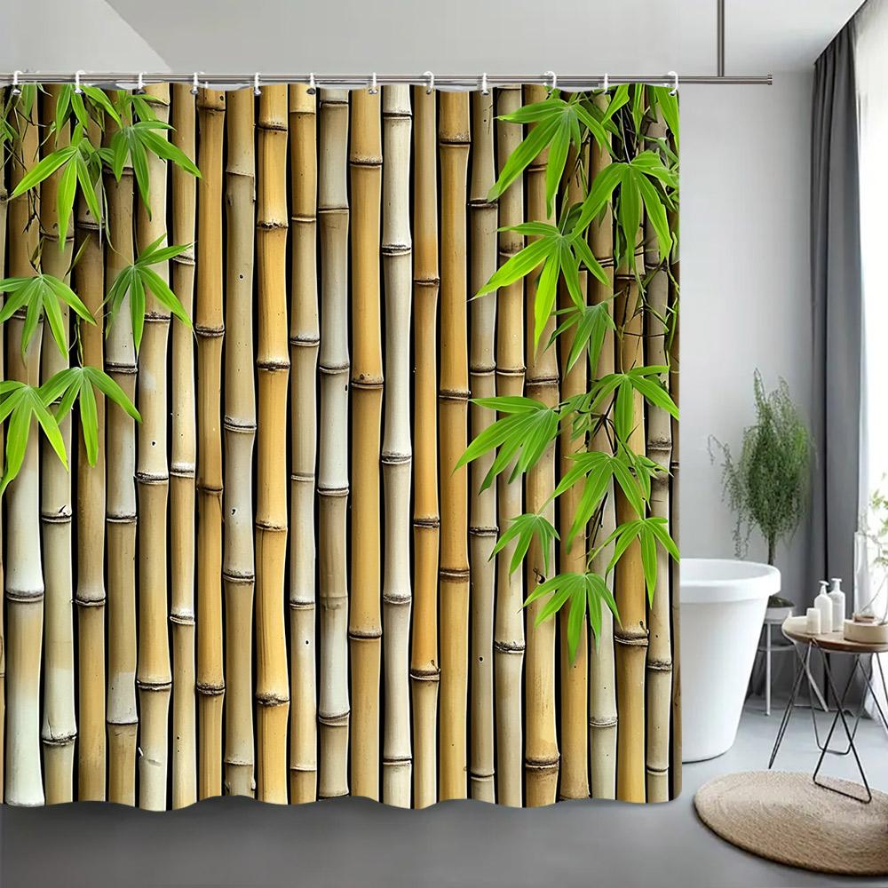 Green Bamboo Shower Curtain Zen Meditation Nature Botanical Polyester Fabric Shower Curtains Bathroom Decor with Hooks