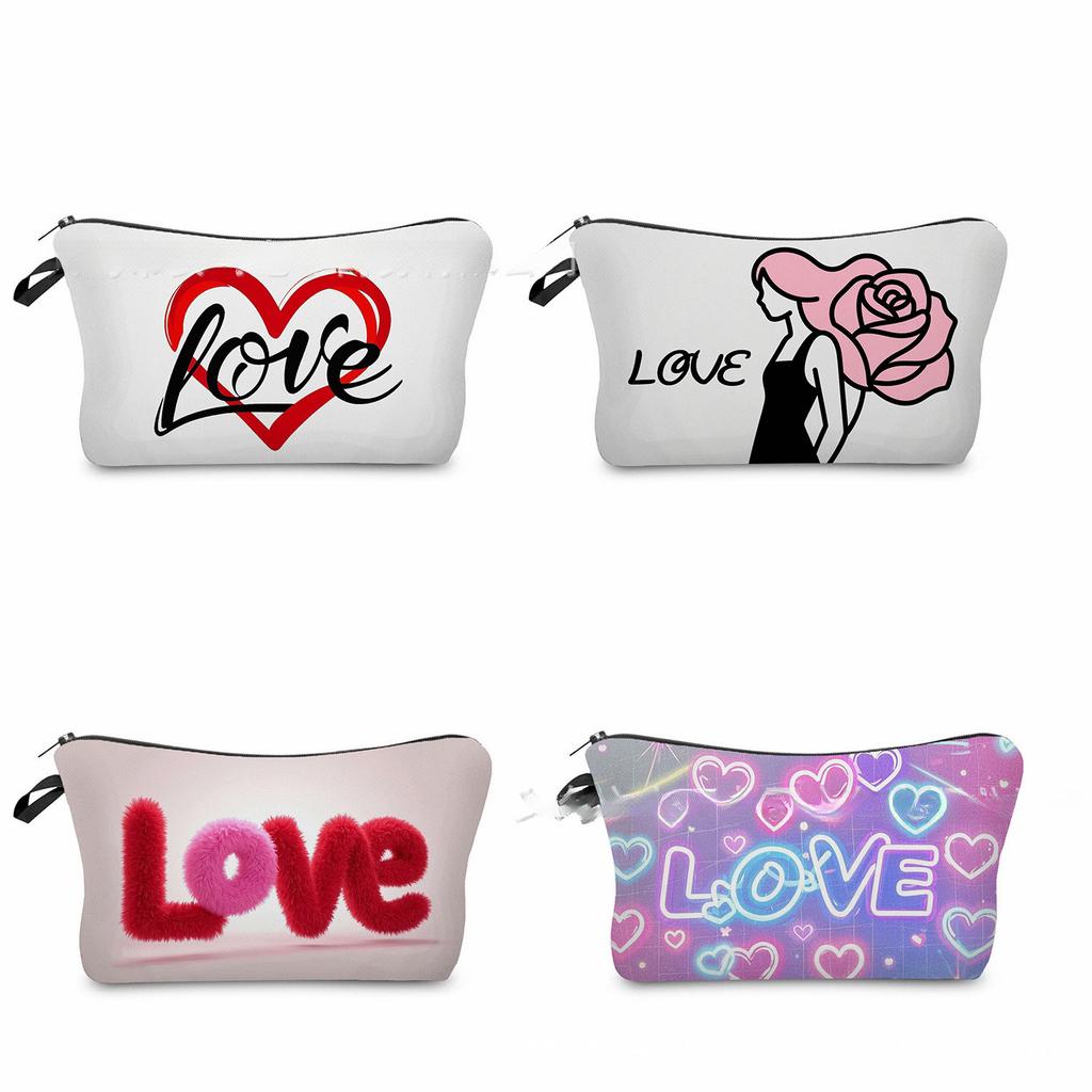Women Love Print Cosmetic Bag Toiletries Organize Travel Storage Case 6968