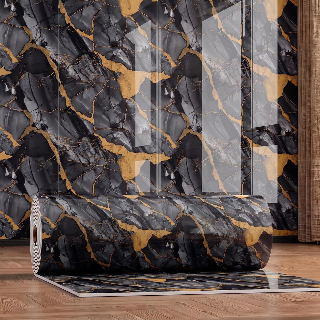 Gold-Plated Marble-Style Waterproof Wall Stickers for TV Backgrounds