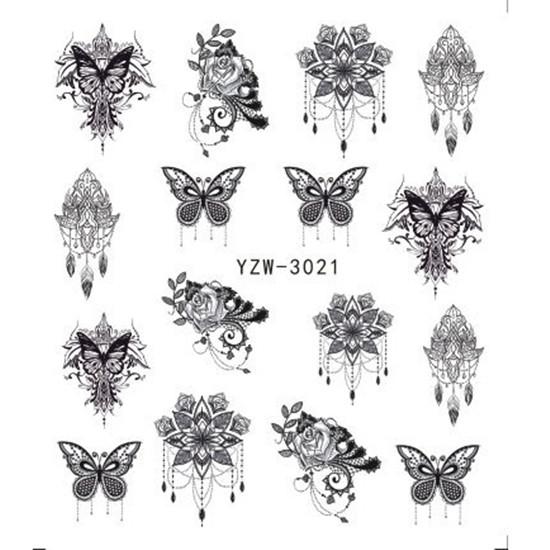 1pc 3D Nail Stickers Spring Summer Natural Flower Leaves Simulation Dried Flower Dragonfly Nail Applique Water Slides Decoration