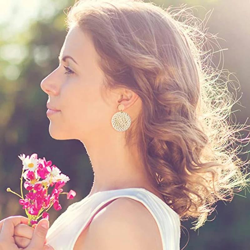 Rattan Earrings 2021 Trend Lightweight Geometric Statement Woven Bohemian Earring Handmade Straw Wicker Braid Hoop Drop Dangle