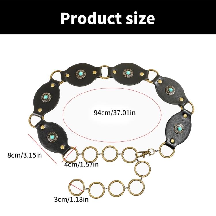 Hollowed Buckle Oval Disc Belt for Women Punk Waist Belt 2000s Bohemian PU Leather Belt for Girl Cool Western Waistband