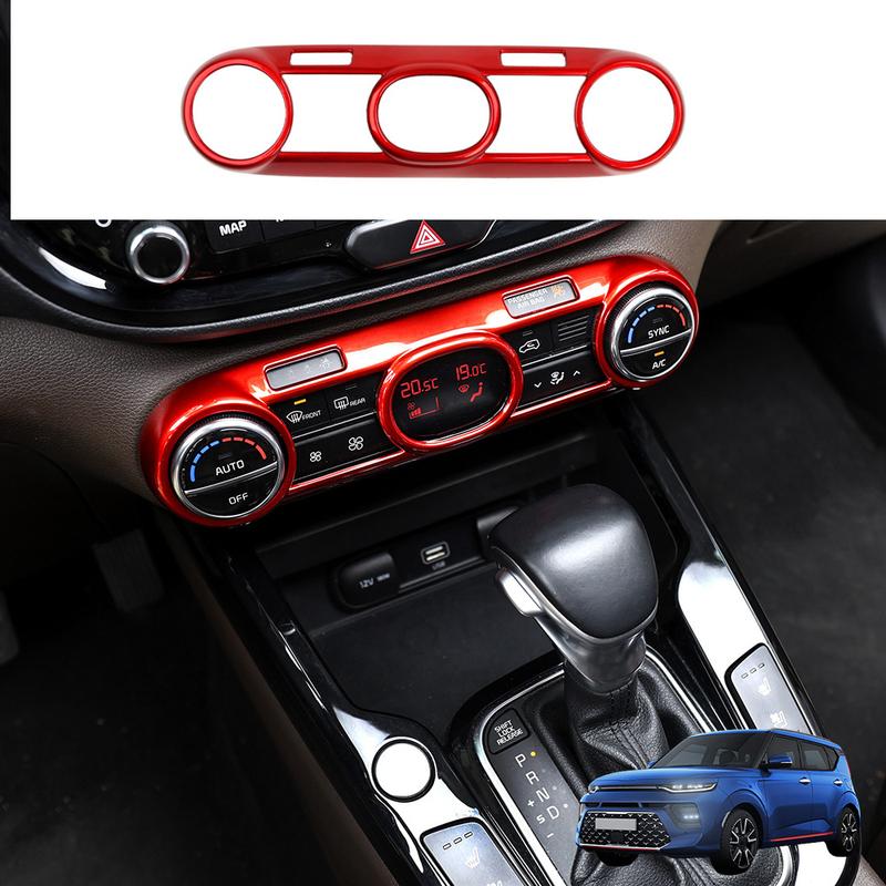Red Carbon Fiber Interior Air Conditional Adjustment Cover Switch Button Trim Frame Cover For KIA Soul -2025 LHD