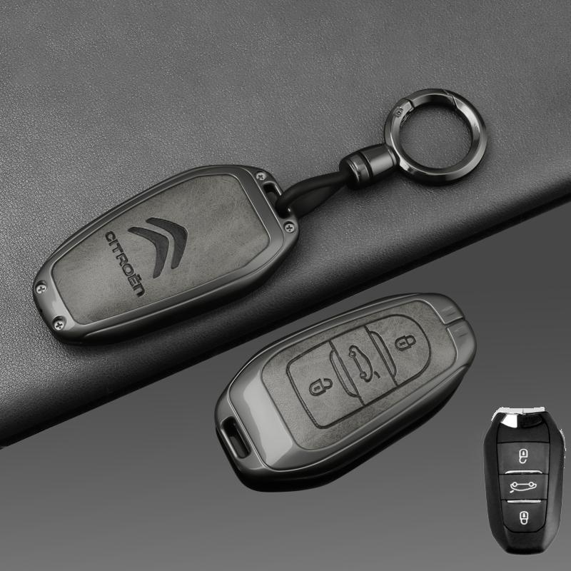 AAMD1 -Zinc Alloy Leather Car Key Case Cover Shell Fob Holder for Citroen Tianyi C5 2022 2020 2019 2017 2016 Car Key Shell Accessories
