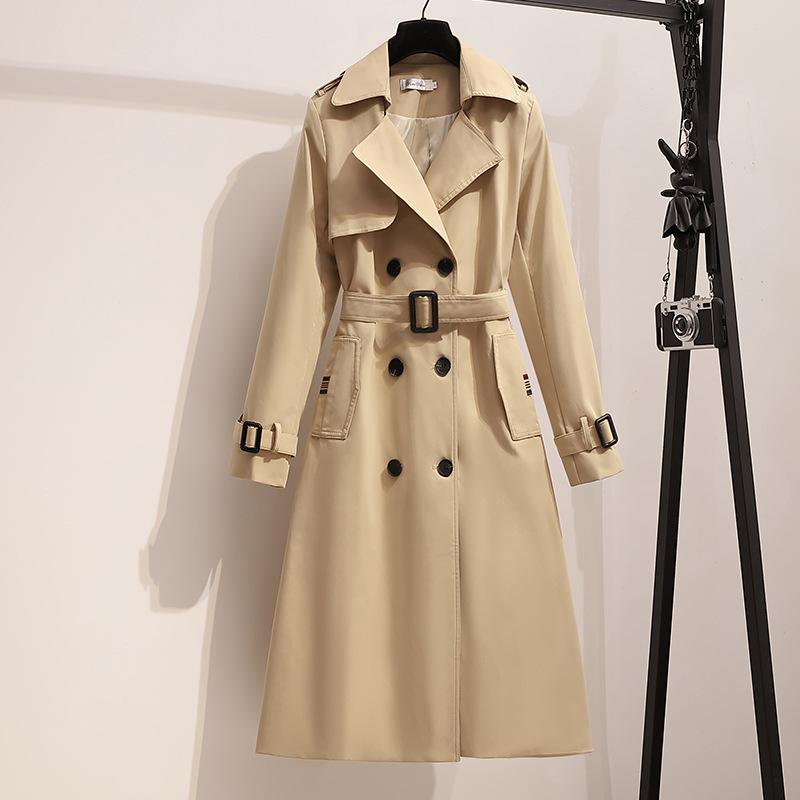 

Новое осенне-зимнее пальто цвета хаки средней длины с длинными рукавами для женщин 2XL