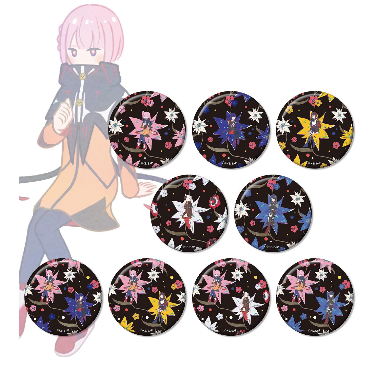 ТВ Аниме «Город Камицубаки на реконструкции». Коллекционные значки Botania, Коробка из 9 штук