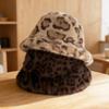 Fluffy Leopard Print Bucket Hat Thick Warm Ear Flap Fashionable Versatile Hat