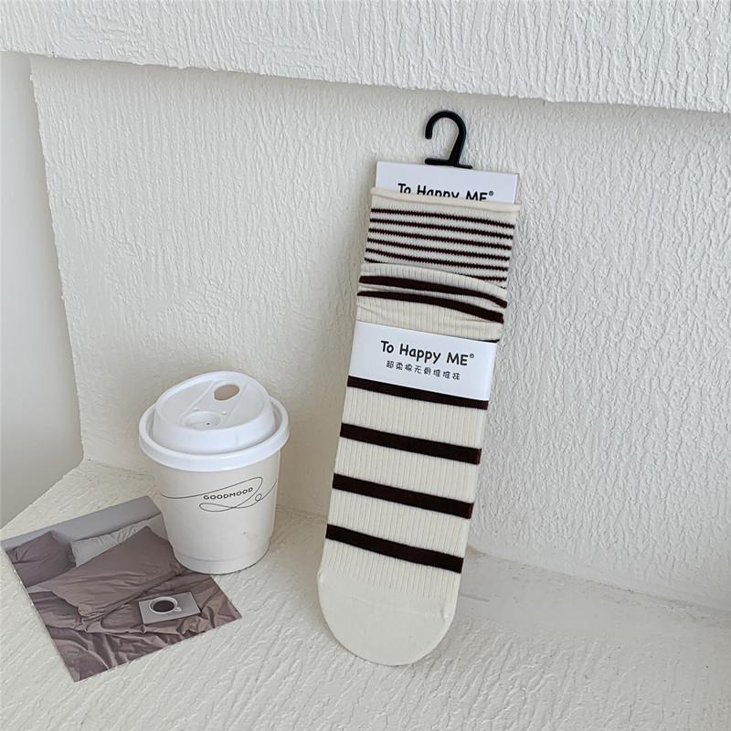 Women's Korean-Japanese Striped Mid-Calf Slouch Socks - Minimalist, Slimming, for Spring & Autumn