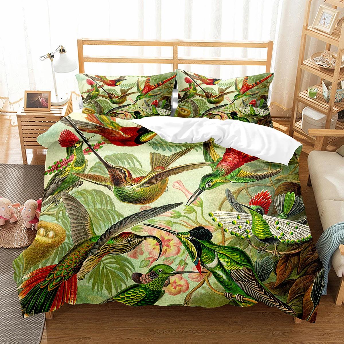 Cute Birds Duvet Cover Set Wild Animals Pattern Polyester Comforter Cover with Pillowcase for Men Women Bedding Set King Size 70x133cm 3pcs