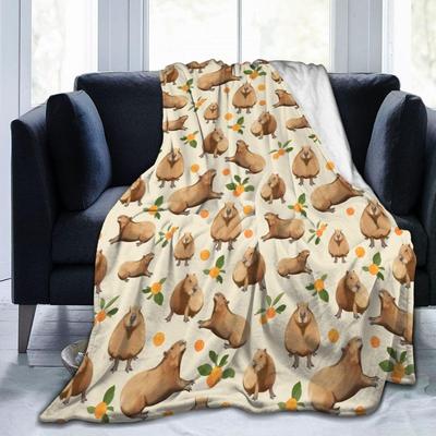 Pătură de flanel cu capibară și cobai de desene animate - Design drăguț cu animale pentru pat și canapea