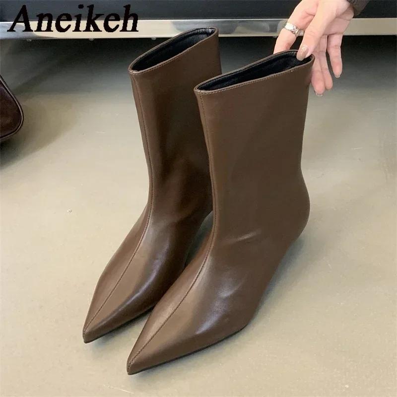 

Eilyken New Fashion Pointed Toe Ankle Boots Women Wedding Party Shoes Winter Autumn Slim Short Ladies Booties Botines Mujer 35 коричневий