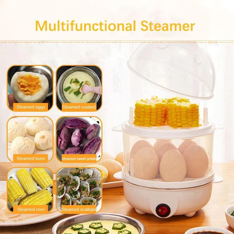 Electric Egg Cooker Automatic Steamer Double Layer Multi Breakfast Machine Mini Kitchen Appliance for Boiling Poaching