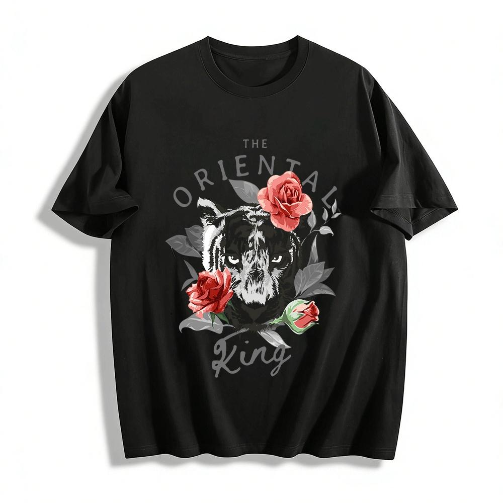 

The Oriental King Tiger Rose Print Casual Crewneck Unisex T-Shirt Pure cotton T-shirt XXS